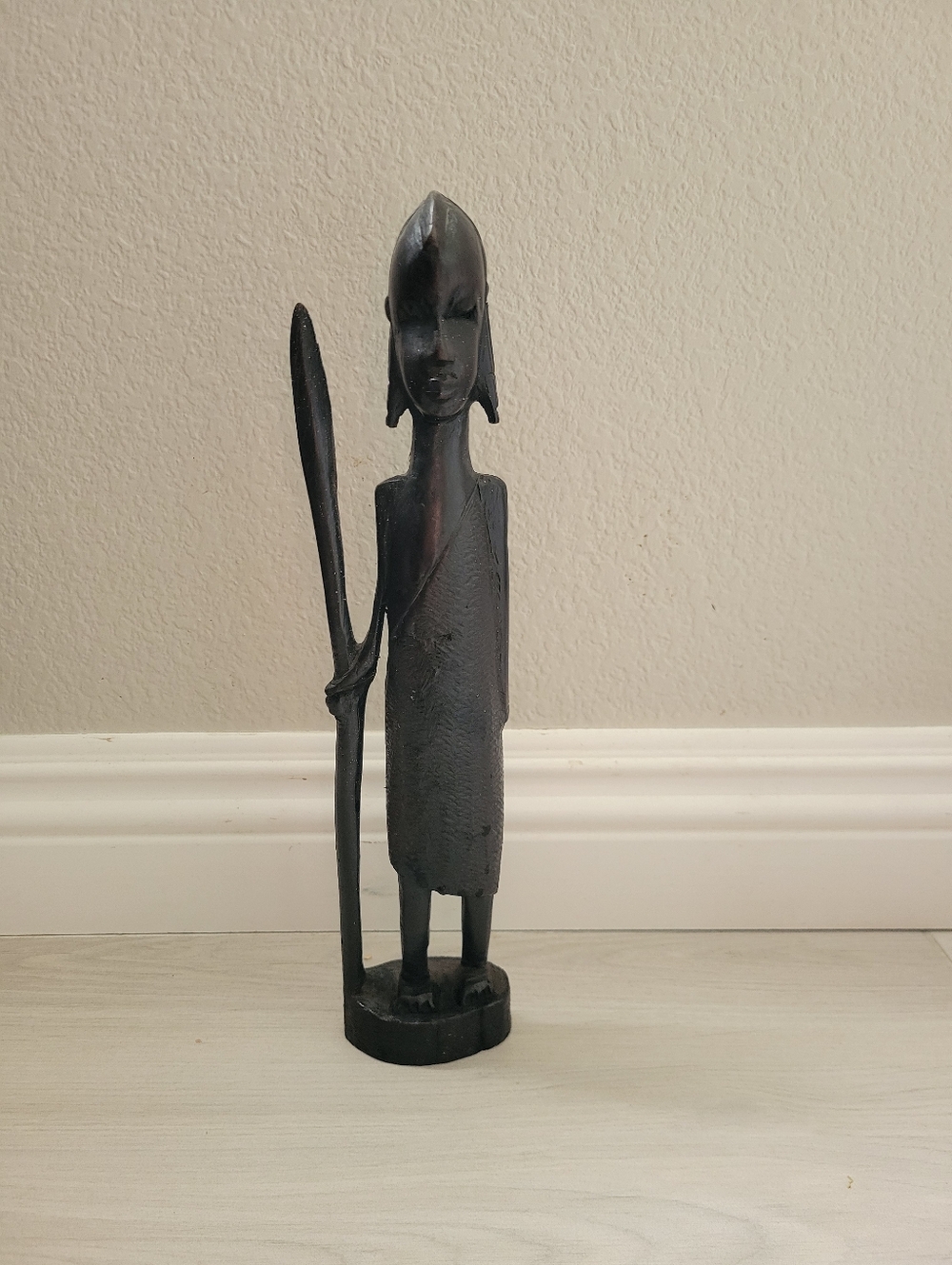 Hand-Carved Black Wooden Tribal Warrior Sculpture Home Art Accent 12"